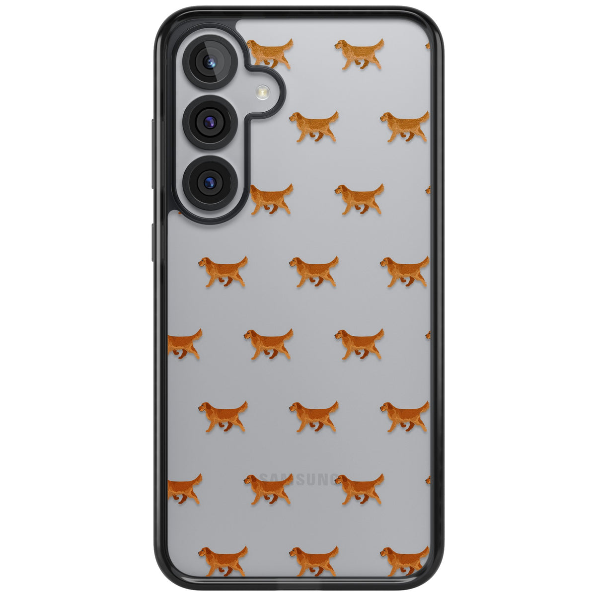 Golden Retriever Dog Pattern Clear Samsung S25 Plus / Samsung S26 / Samsung S26 Plus Impact Black Phone Case front