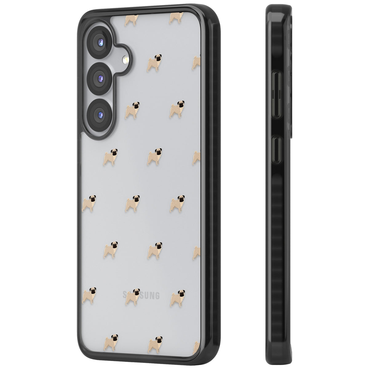 Pug Pattern Samsung S25 / Samsung S25 Plus / Samsung S26 / Samsung S26 Plus Impact Black Phone Case side