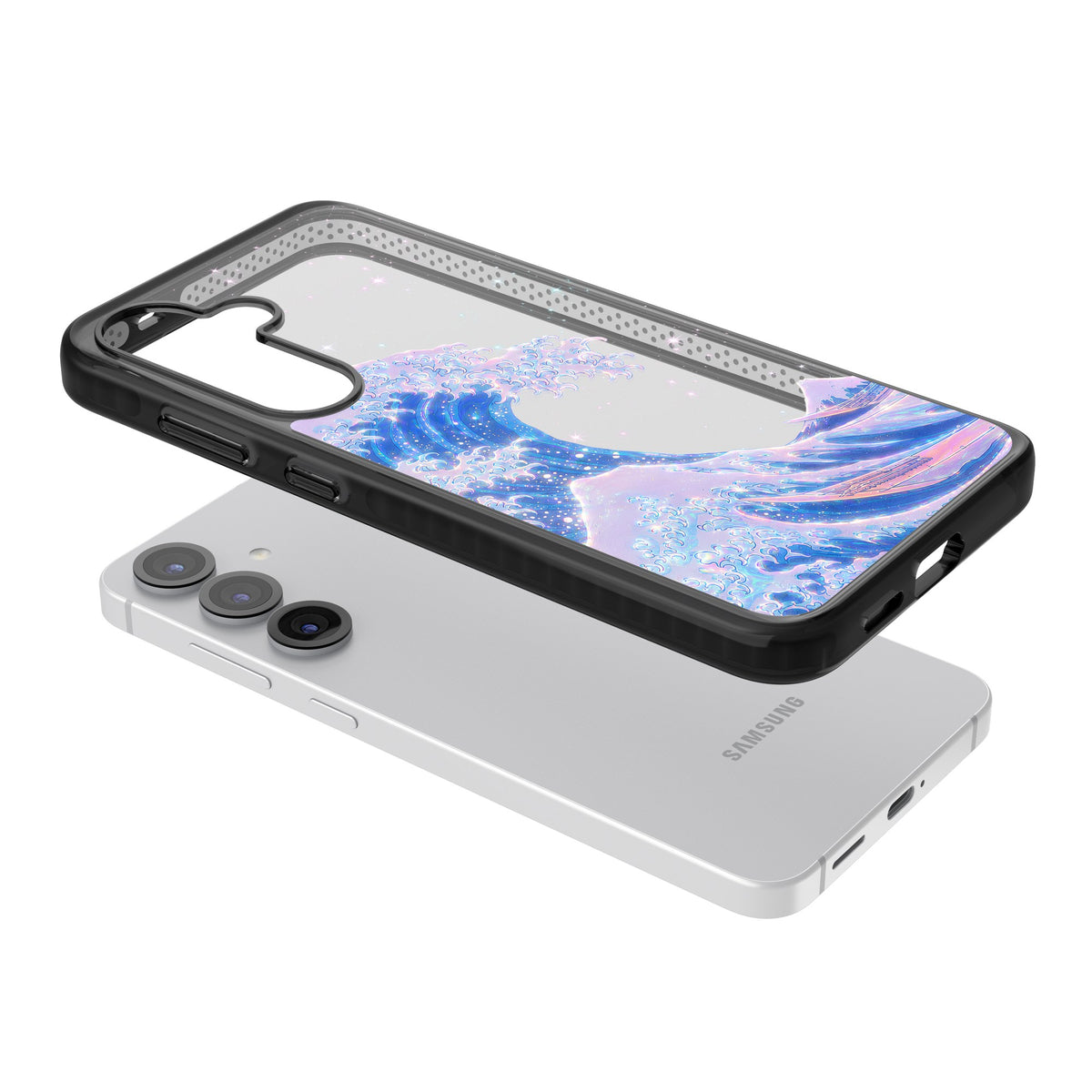 The Great Wave In Opal Samsung S25 / Samsung S25 Plus / Samsung S26 / Samsung S26 Plus Impact Black Phone Case angled