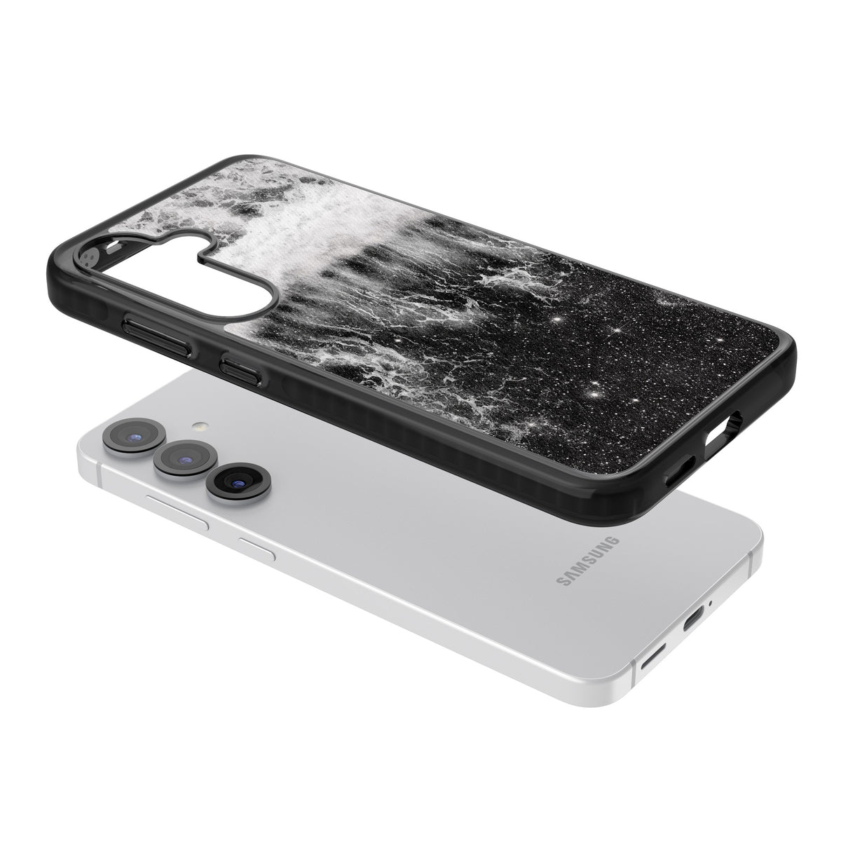 Deep Wave Samsung S25 / Samsung S25 Plus / Samsung S26 / Samsung S26 Plus Impact Black Phone Case angled