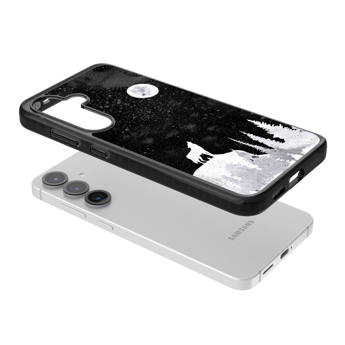 Lunar Howl Samsung S25 / Samsung S25 Plus / Samsung S26 / Samsung S26 Plus Impact Black Phone Case angled