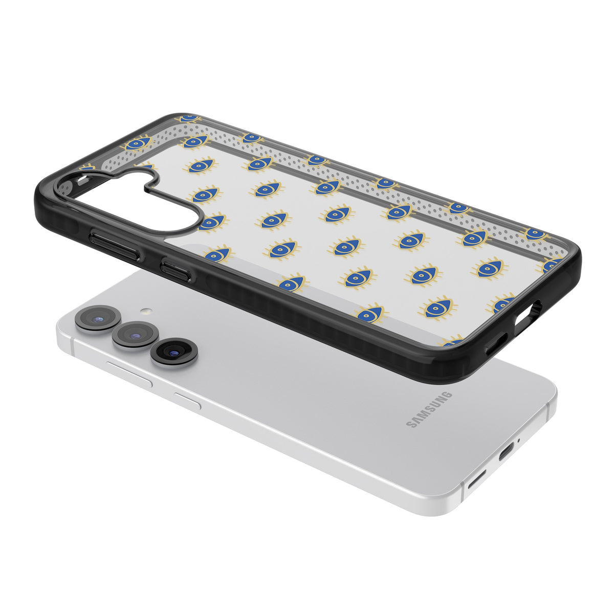 Psychedelic Eyes Pattern Classic Samsung S25 / Samsung S25 Plus / Samsung S26 / Samsung S26 Plus Impact Black Phone Case angled