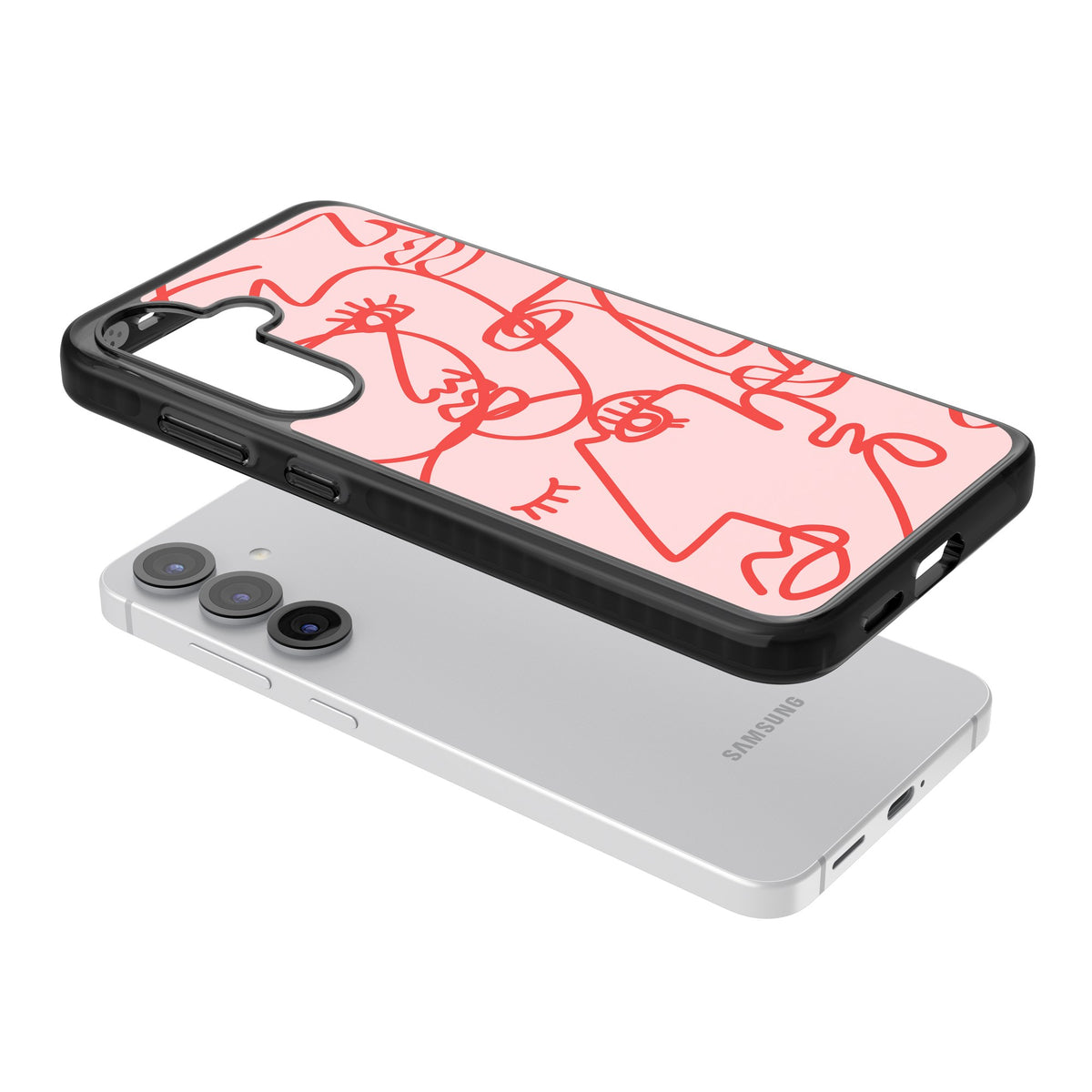 Red Line Art Samsung S25 / Samsung S25 Plus / Samsung S26 / Samsung S26 Plus Impact Black Phone Case angled