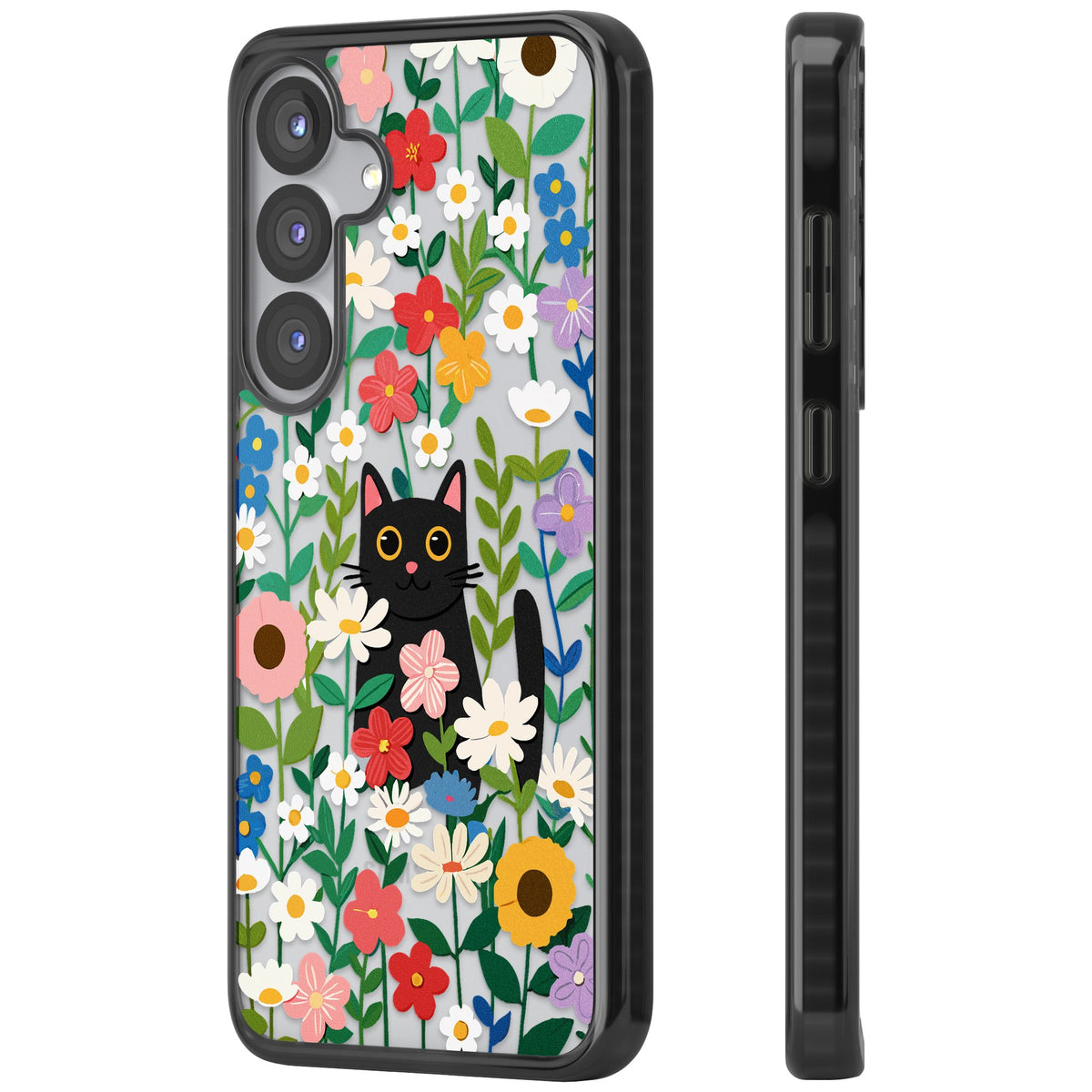 Whiskers & Wildflowers Samsung S25 / Samsung S25 Plus / Samsung S26 / Samsung S26 Plus Impact Black Phone Case side