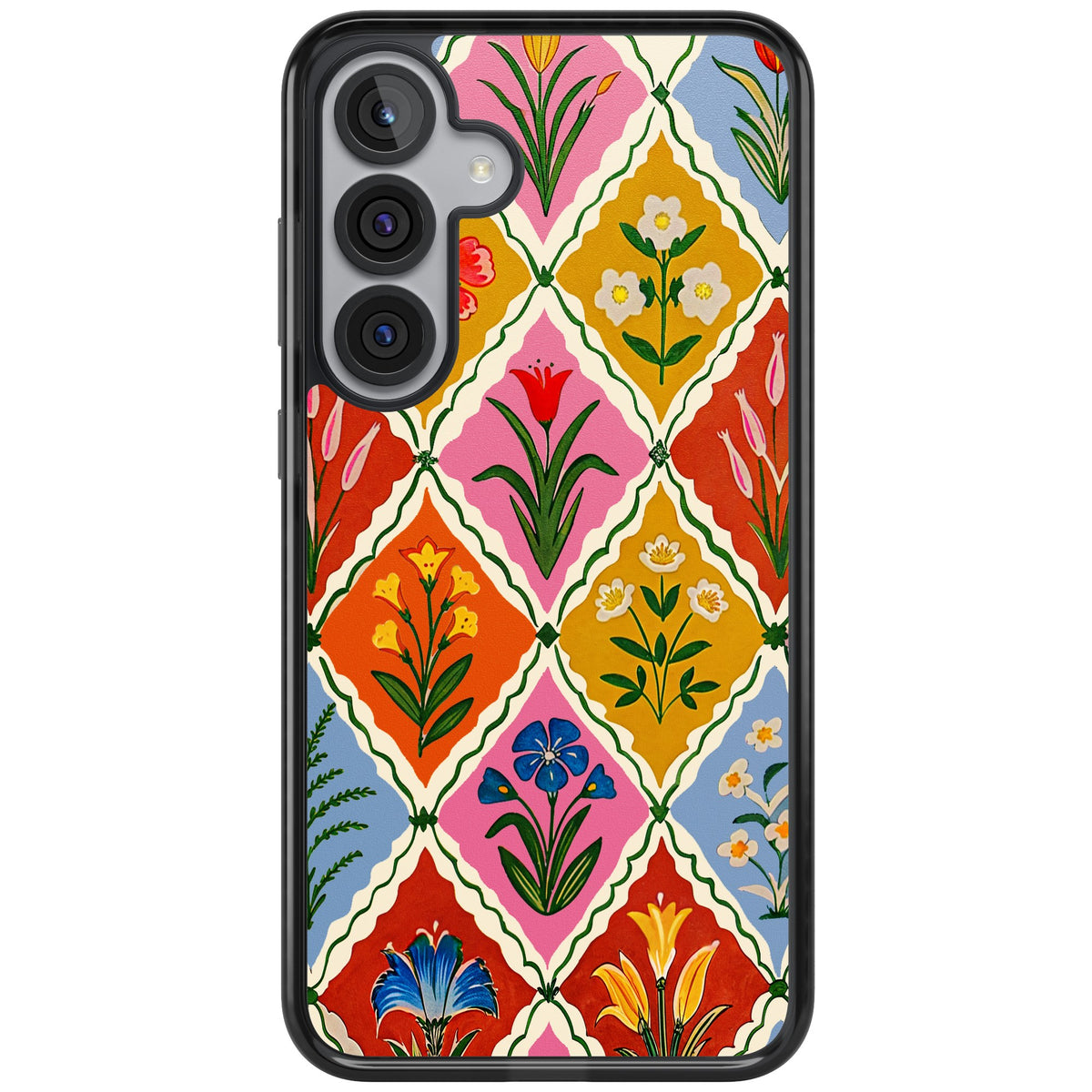 Floral Quilt Samsung S25 Plus / Samsung S26 / Samsung S26 Plus Impact Black Phone Case front
