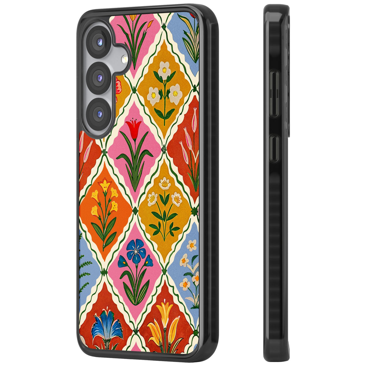 Floral Quilt Samsung S25 / Samsung S25 Plus / Samsung S26 / Samsung S26 Plus Impact Black Phone Case side