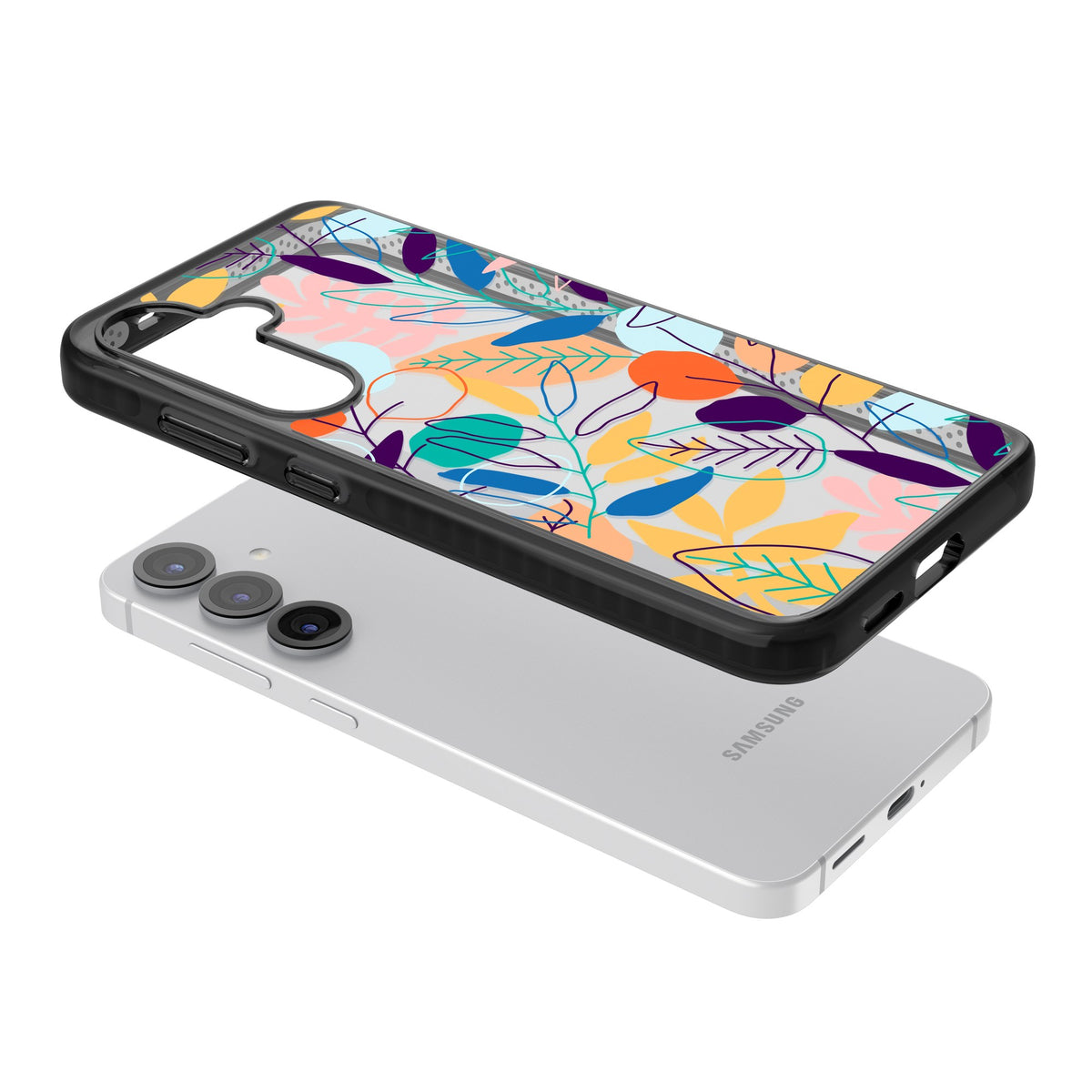 Flora Lines Samsung S25 / Samsung S25 Plus / Samsung S26 / Samsung S26 Plus Impact Black Phone Case angled