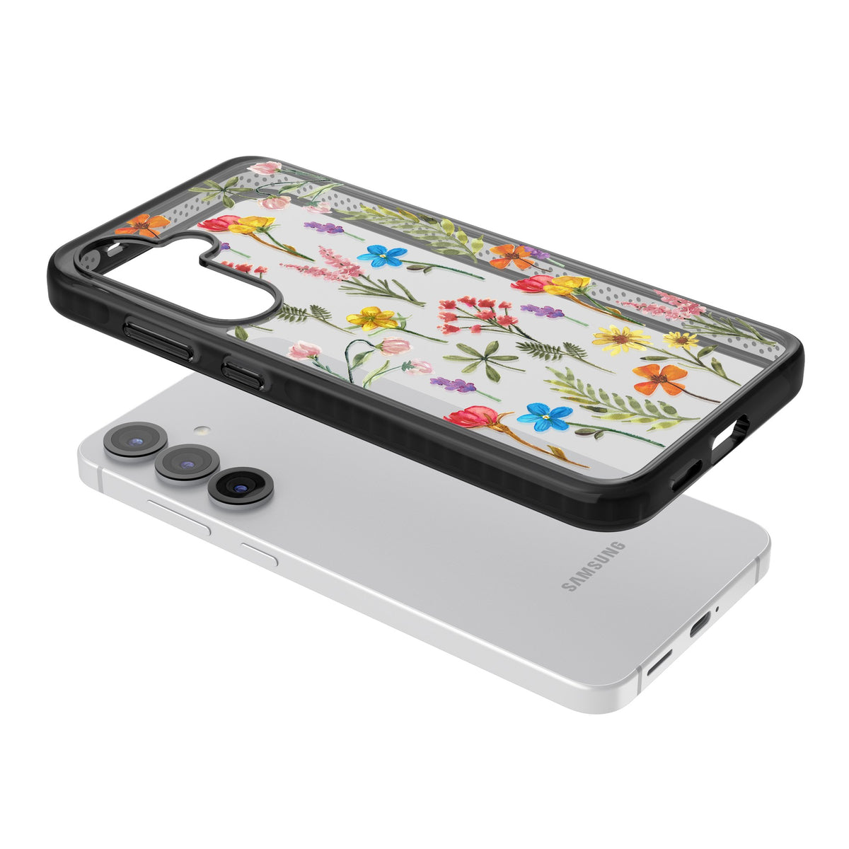 Spring Botanicals Samsung S25 / Samsung S25 Plus / Samsung S26 / Samsung S26 Plus Impact Black Phone Case angled