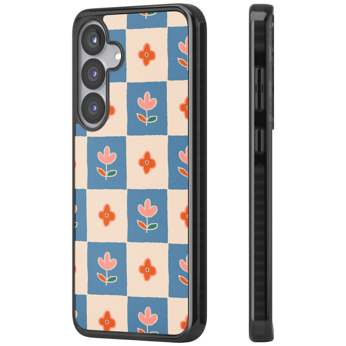 Vintage Bloom Checkered Samsung S25 / Samsung S25 Plus / Samsung S26 / Samsung S26 Plus Impact Black Phone Case side