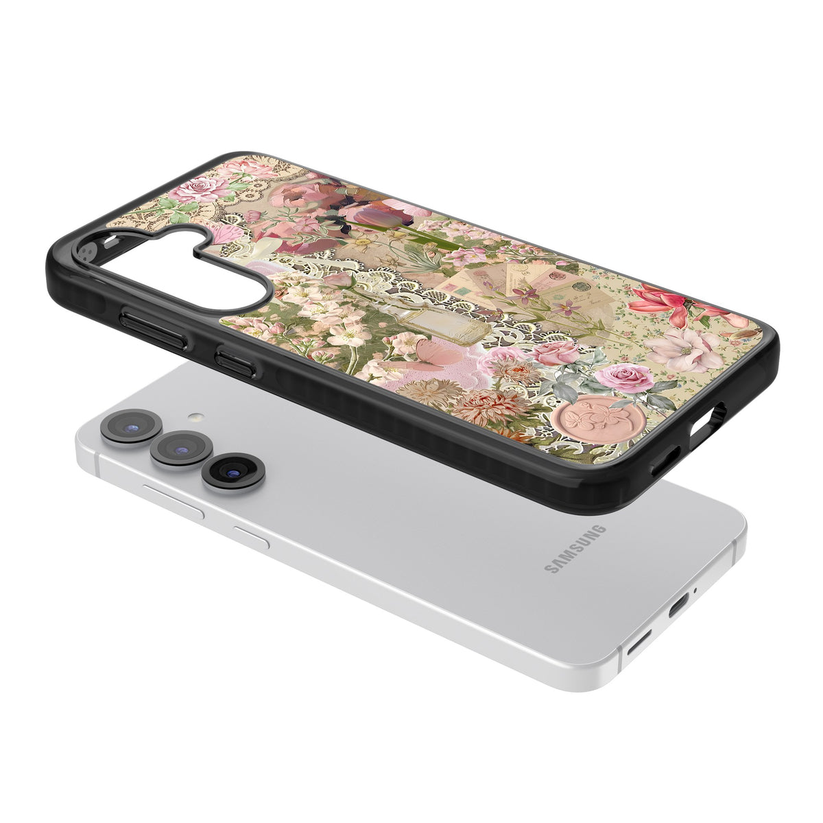 Rose Memoir Samsung S25 / Samsung S25 Plus / Samsung S26 / Samsung S26 Plus Impact Black Phone Case angled
