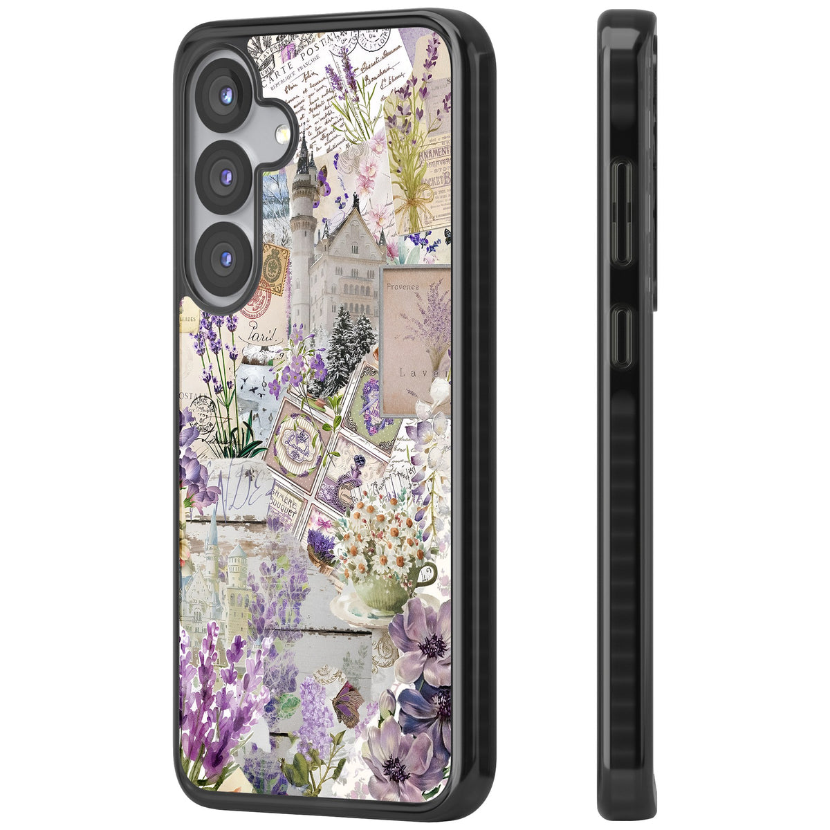 Soft Lavender Collage Samsung S25 / Samsung S25 Plus / Samsung S26 / Samsung S26 Plus Impact Black Phone Case side