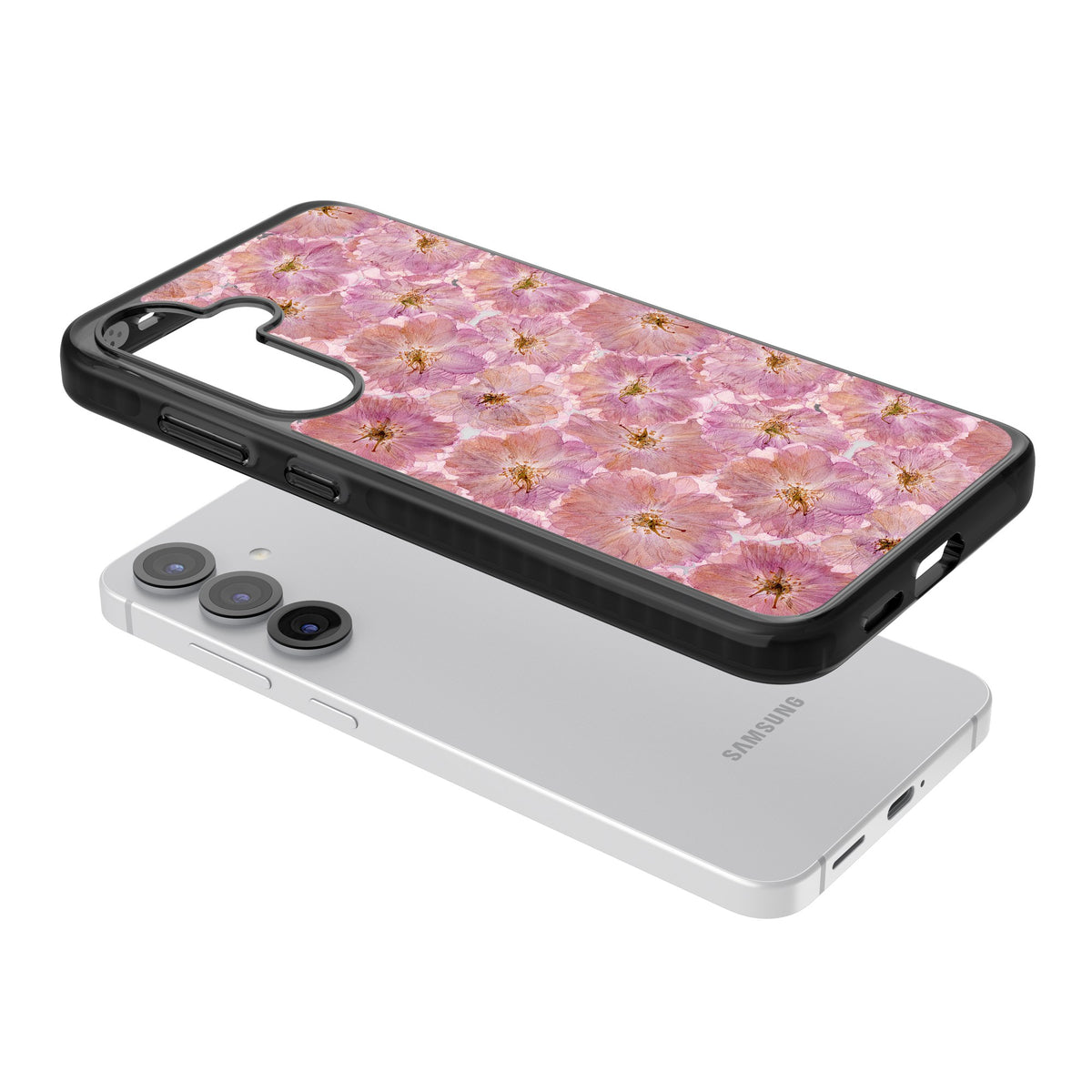 Large Pink Florals Samsung S25 / Samsung S25 Plus / Samsung S26 / Samsung S26 Plus Impact Black Phone Case angled