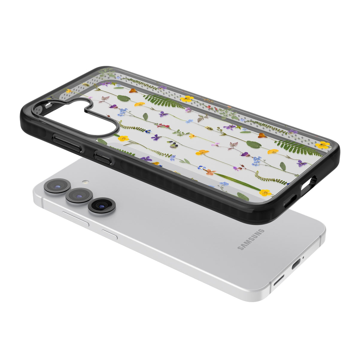 Wildflower Chain Samsung S25 / Samsung S25 Plus / Samsung S26 / Samsung S26 Plus Impact Black Phone Case angled