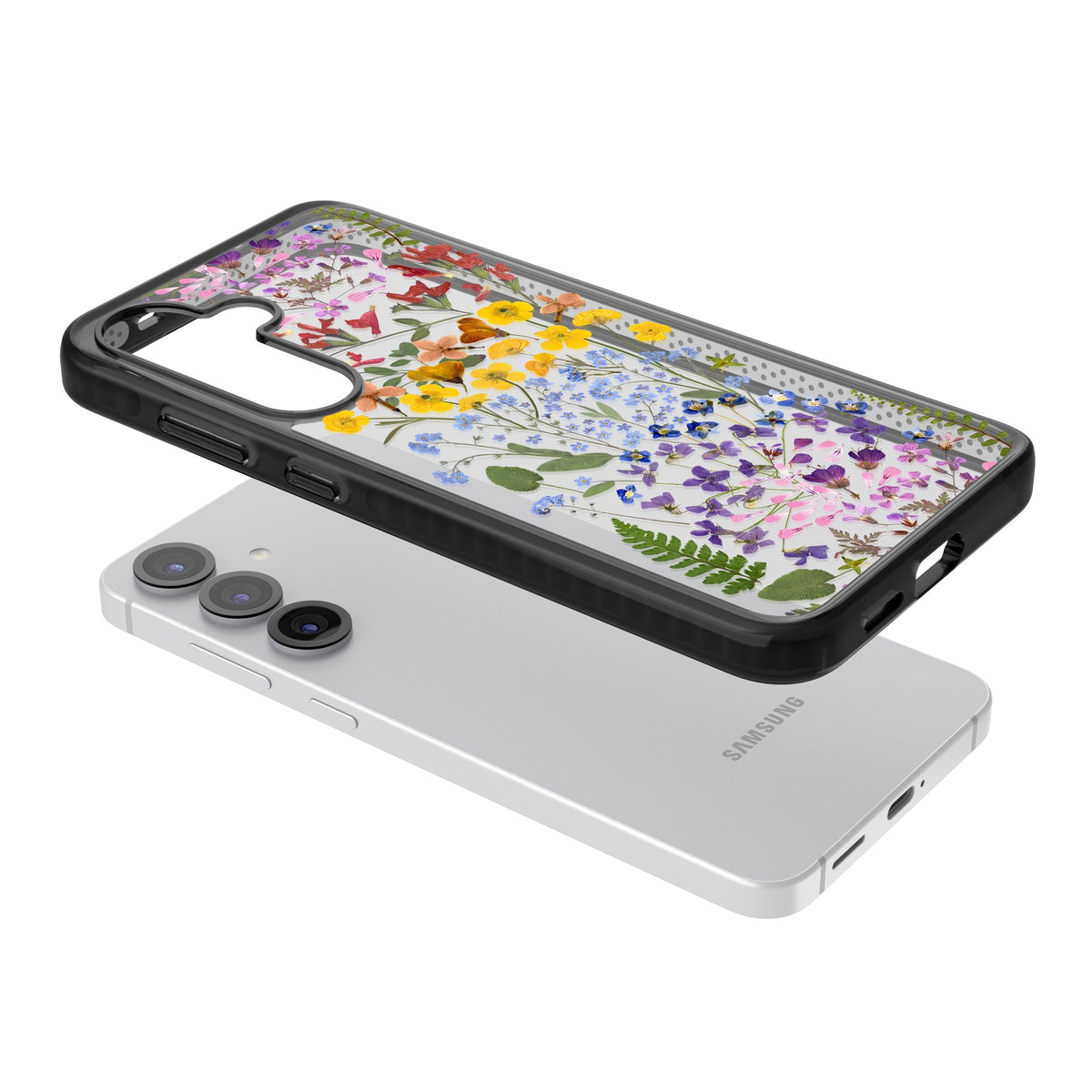 Wildflower Stripe Samsung S25 / Samsung S25 Plus / Samsung S26 / Samsung S26 Plus Impact Black Phone Case angled