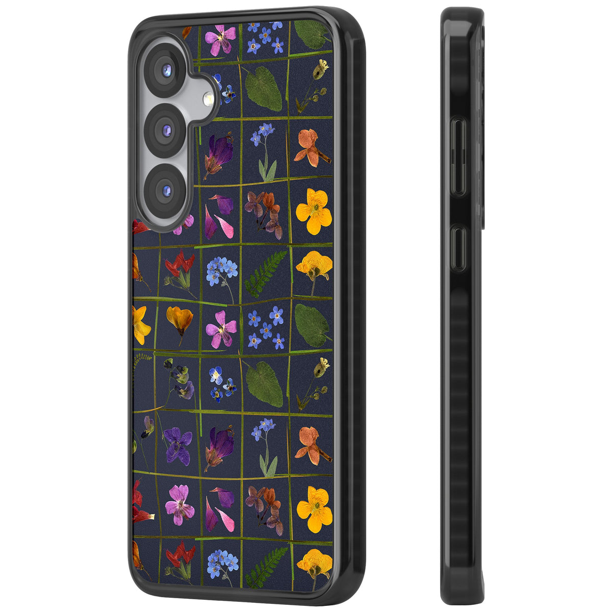 Wildflower Grid Samsung S25 / Samsung S25 Plus / Samsung S26 / Samsung S26 Plus Impact Black Phone Case side