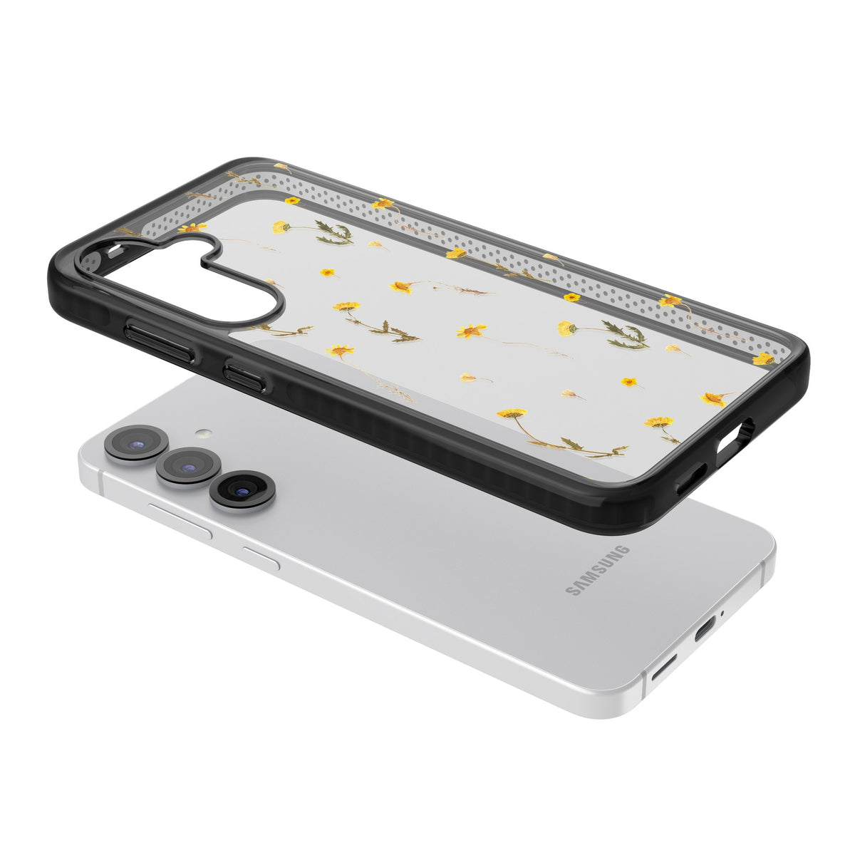 Yellow Wildflower Samsung S25 / Samsung S25 Plus / Samsung S26 / Samsung S26 Plus Impact Black Phone Case angled