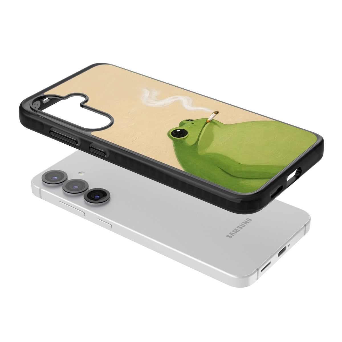 The Smoking Frog Samsung S25 / Samsung S25 Plus / Samsung S26 / Samsung S26 Plus Impact Black Phone Case angled