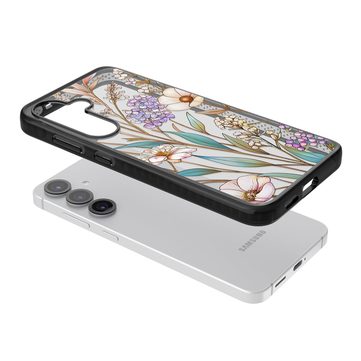 Glass Wildflower Mix Samsung S25 / Samsung S25 Plus / Samsung S26 / Samsung S26 Plus Impact Black Phone Case angled