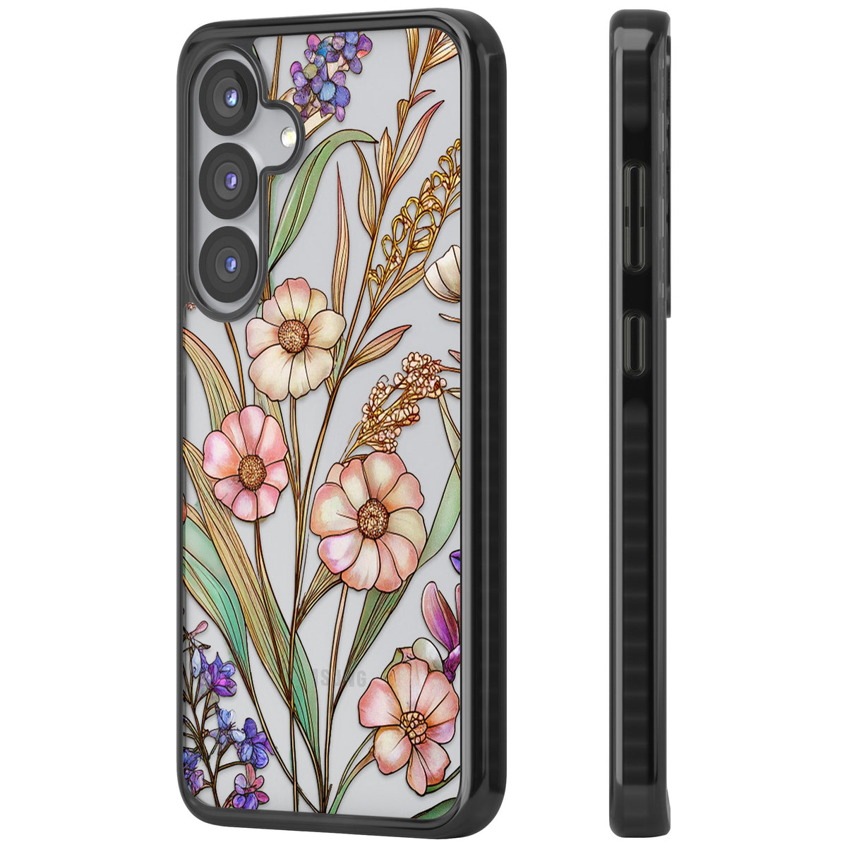 Glass Spring Flowers Samsung S25 / Samsung S25 Plus / Samsung S26 / Samsung S26 Plus Impact Black Phone Case side