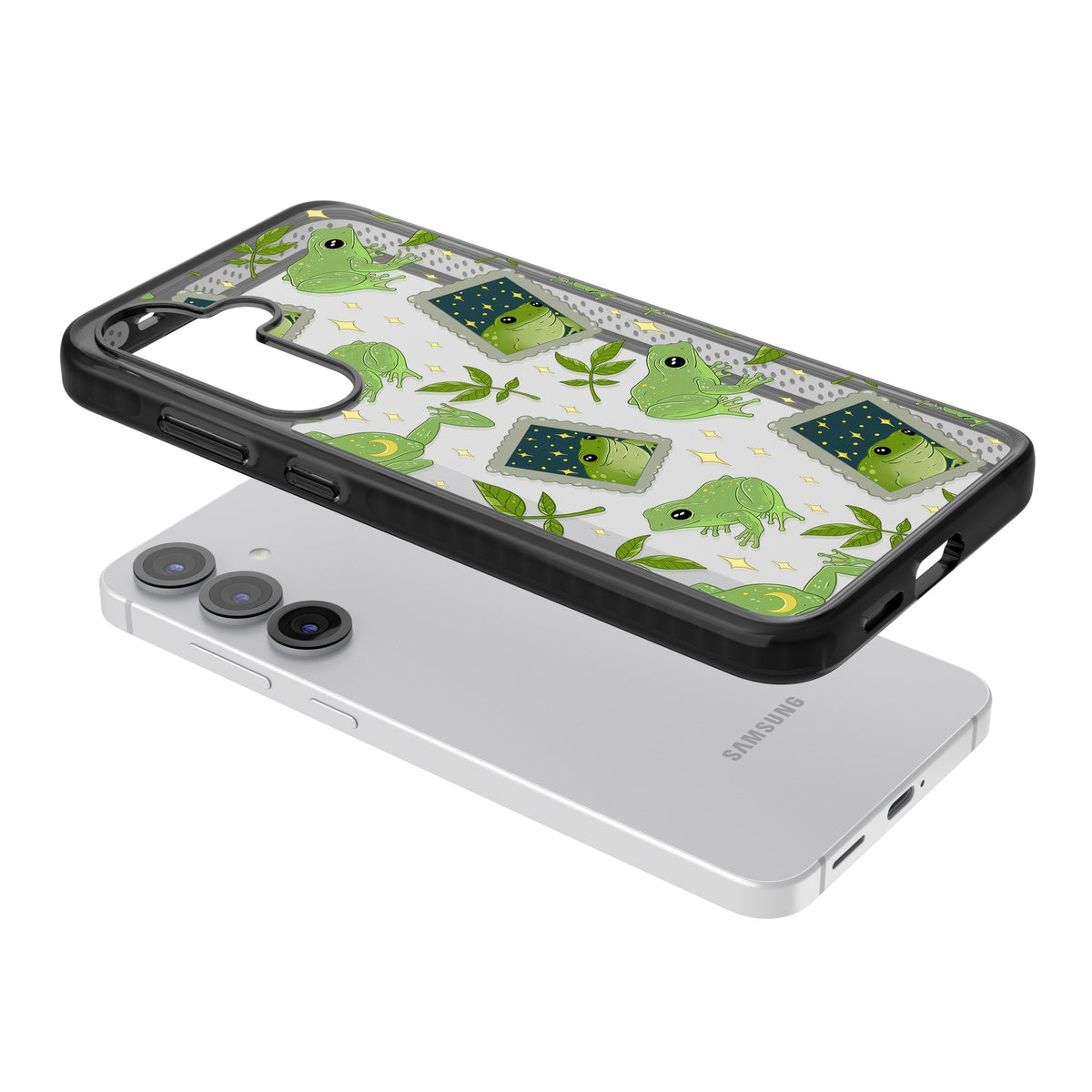 Starry Frog Stamps Samsung S25 / Samsung S25 Plus / Samsung S26 / Samsung S26 Plus Impact Black Phone Case angled