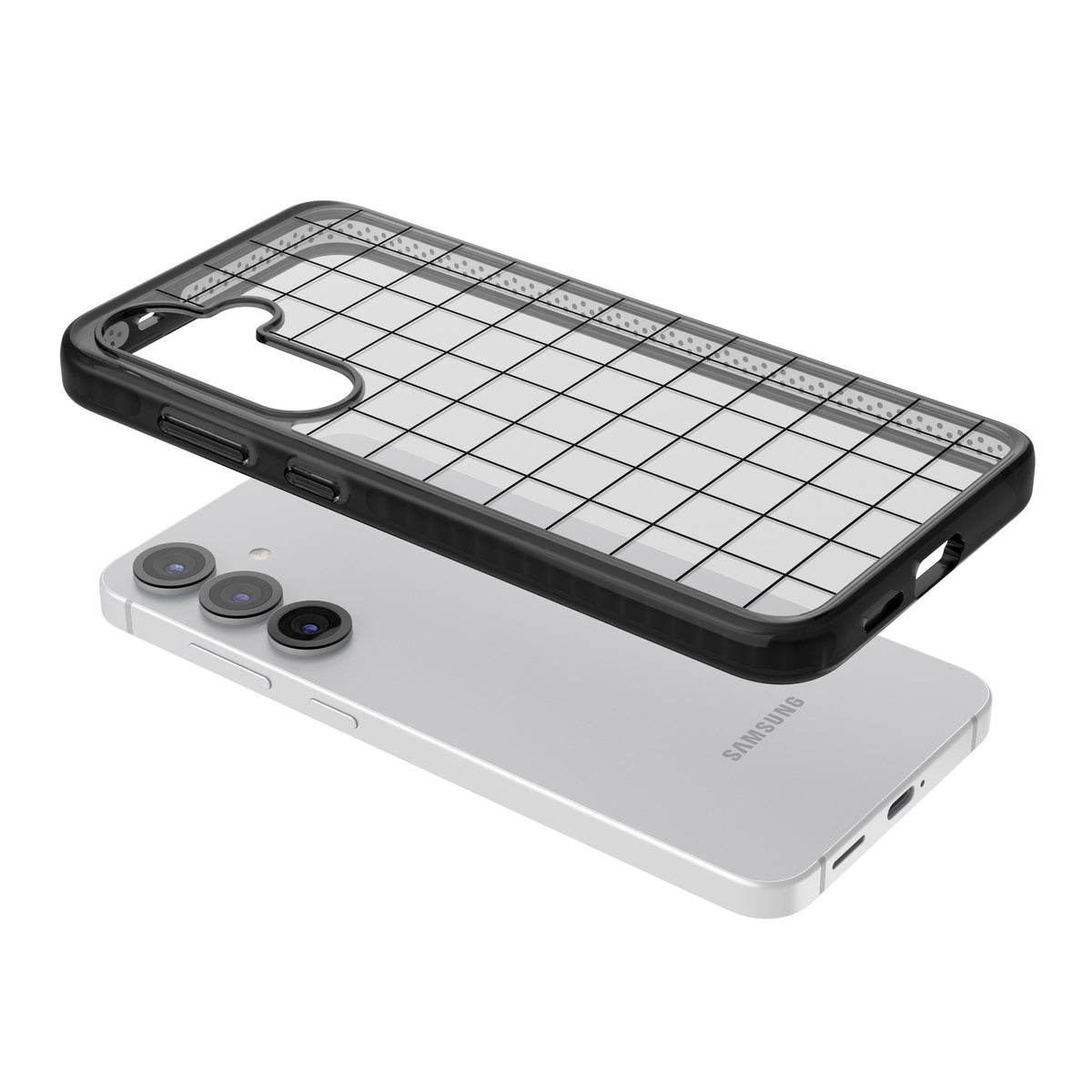 Simplistic Large Grid Samsung S25 / Samsung S25 Plus / Samsung S26 / Samsung S26 Plus Impact Black Phone Case angled