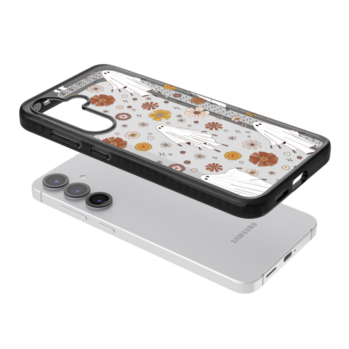 Ghosts And Flowers Samsung S25 / Samsung S25 Plus / Samsung S26 / Samsung S26 Plus Impact Black Phone Case angled