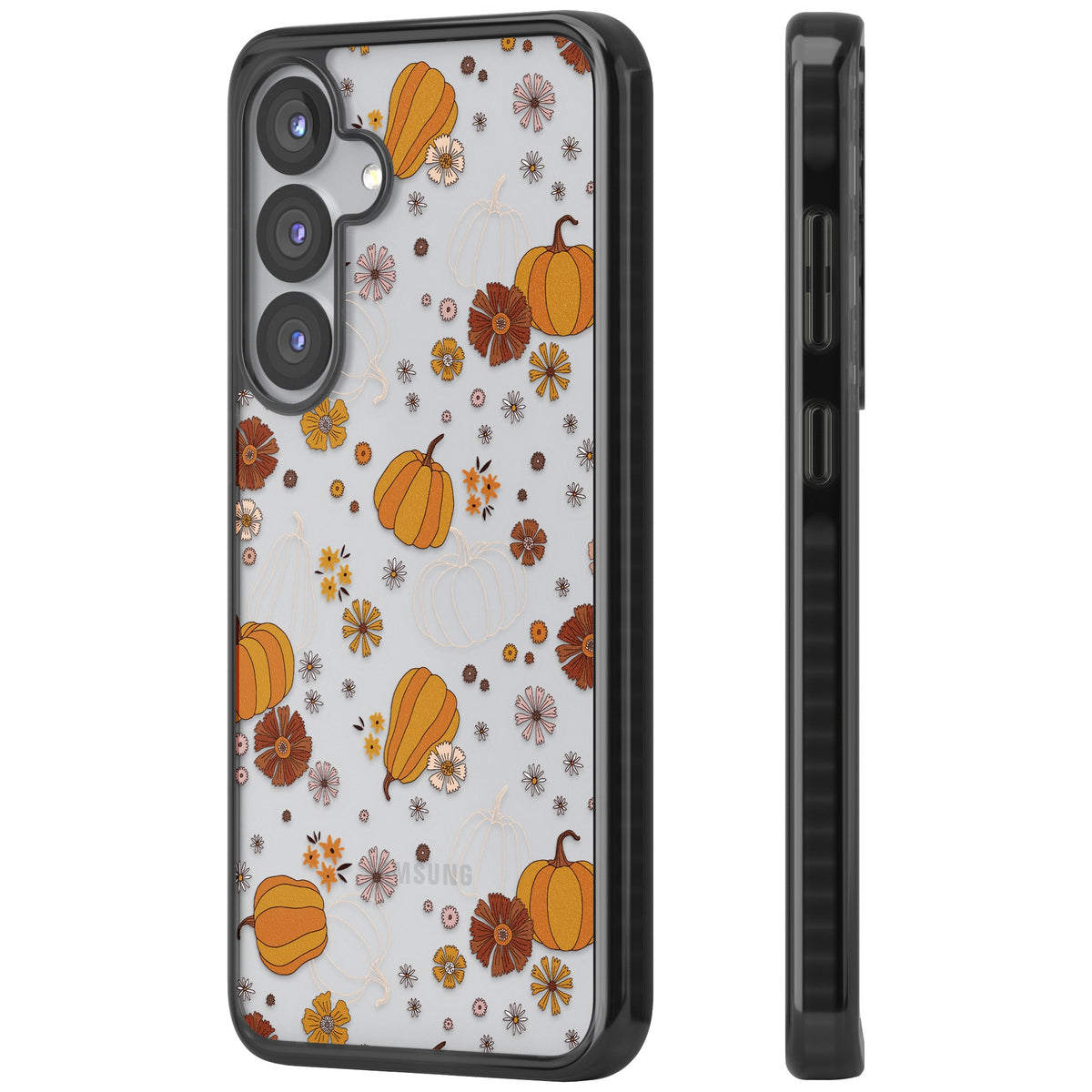 Pumpkins And Flowers Samsung S25 / Samsung S25 Plus / Samsung S26 / Samsung S26 Plus Impact Black Phone Case side