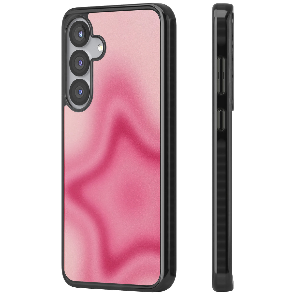 Blush pinkcore iPhone case featuring a blurred fuchsia aura star on a soft pink gradient Samsung S25 / Samsung S25 Plus / Samsung S26 / Samsung S26 Plus Impact Black Phone Case side