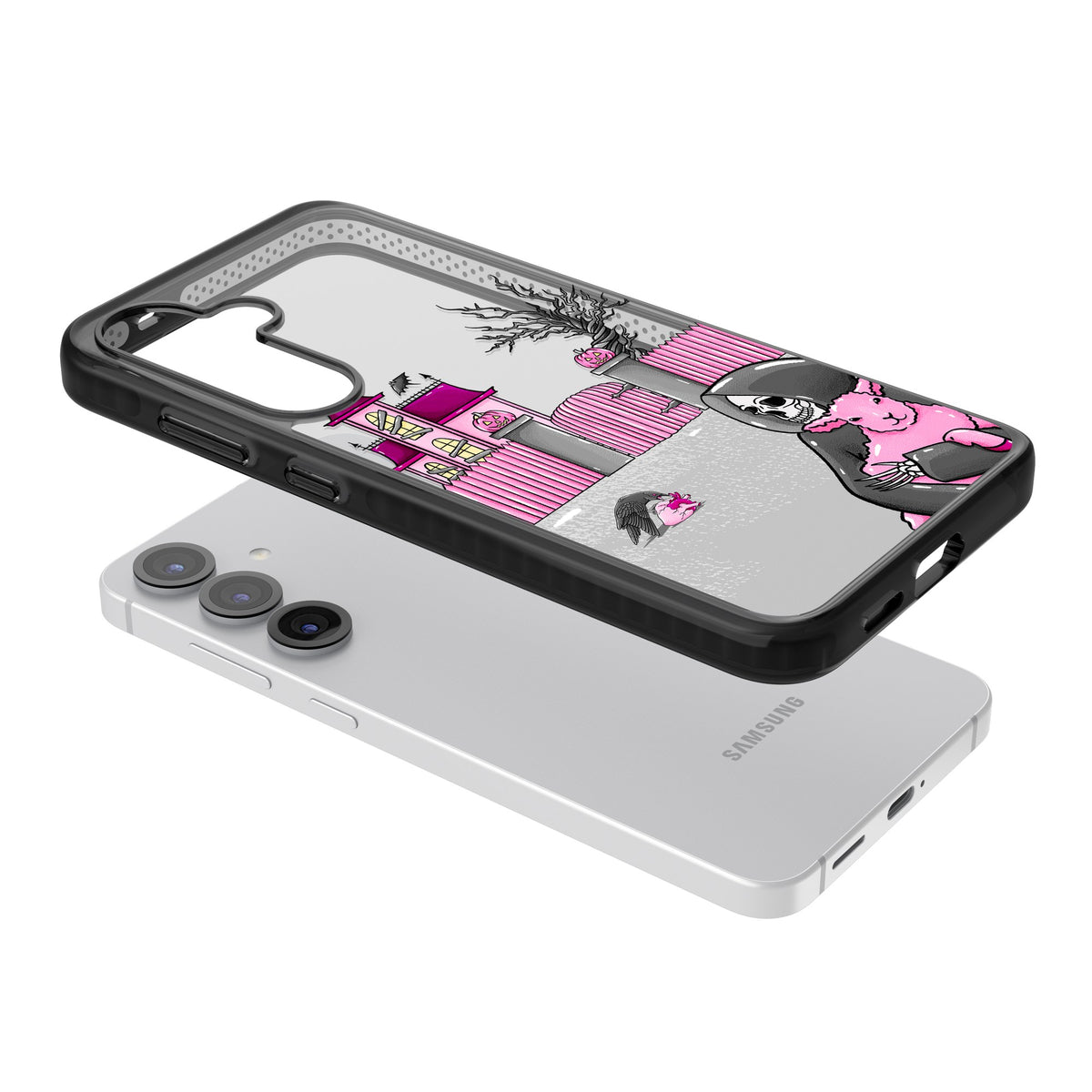Pink Requiem Samsung S25 / Samsung S25 Plus / Samsung S26 / Samsung S26 Plus Impact Black Phone Case angled
