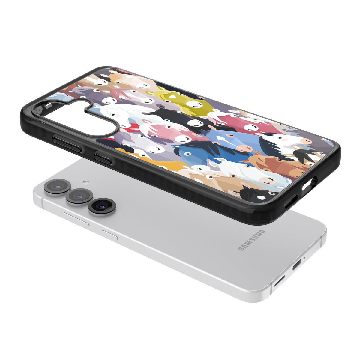 Colourful Horse Pattern Samsung S25 / Samsung S25 Plus / Samsung S26 / Samsung S26 Plus Impact Black Phone Case angled