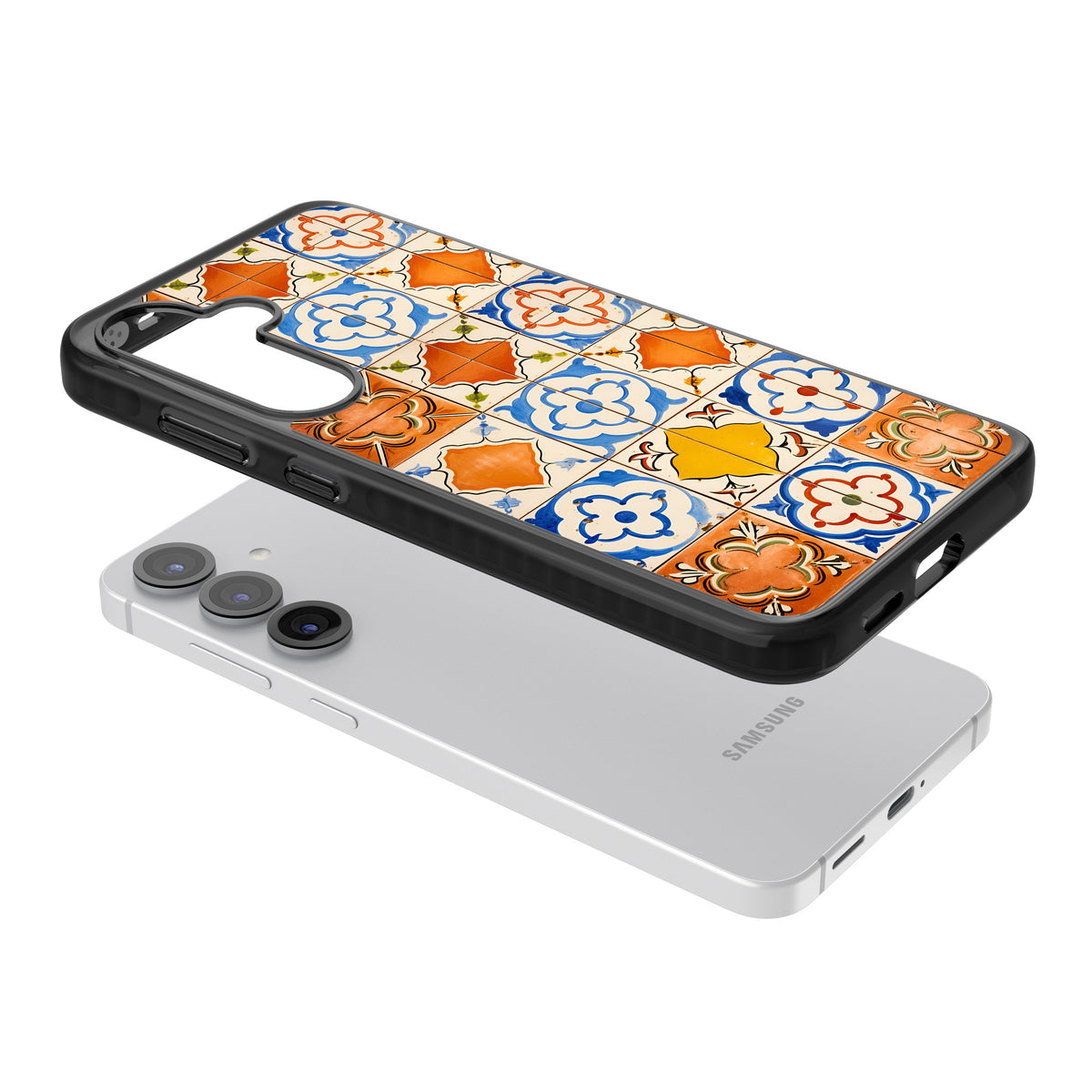 Spanish Mosaic Samsung S25 / Samsung S25 Plus / Samsung S26 / Samsung S26 Plus Impact Black Phone Case angled