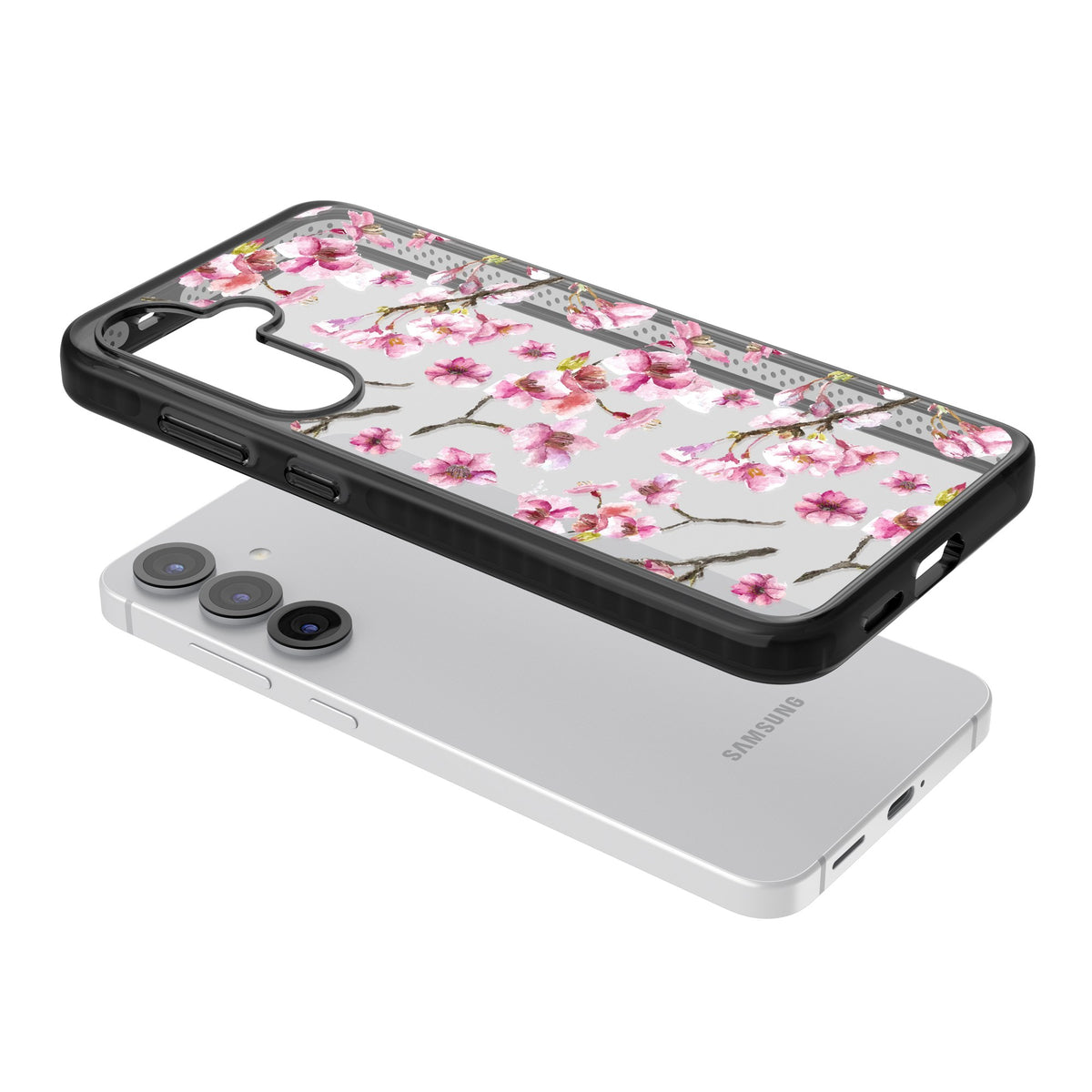 Sakura Bloom Samsung S25 / Samsung S25 Plus / Samsung S26 / Samsung S26 Plus Impact Black Phone Case angled
