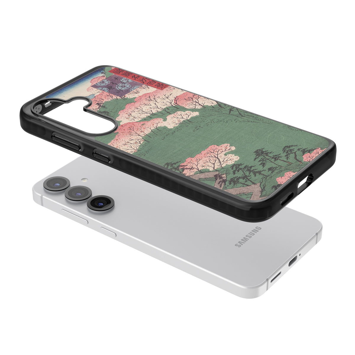 Japanese Cherry Blossom Forest Samsung S25 / Samsung S25 Plus / Samsung S26 / Samsung S26 Plus Impact Black Phone Case angled