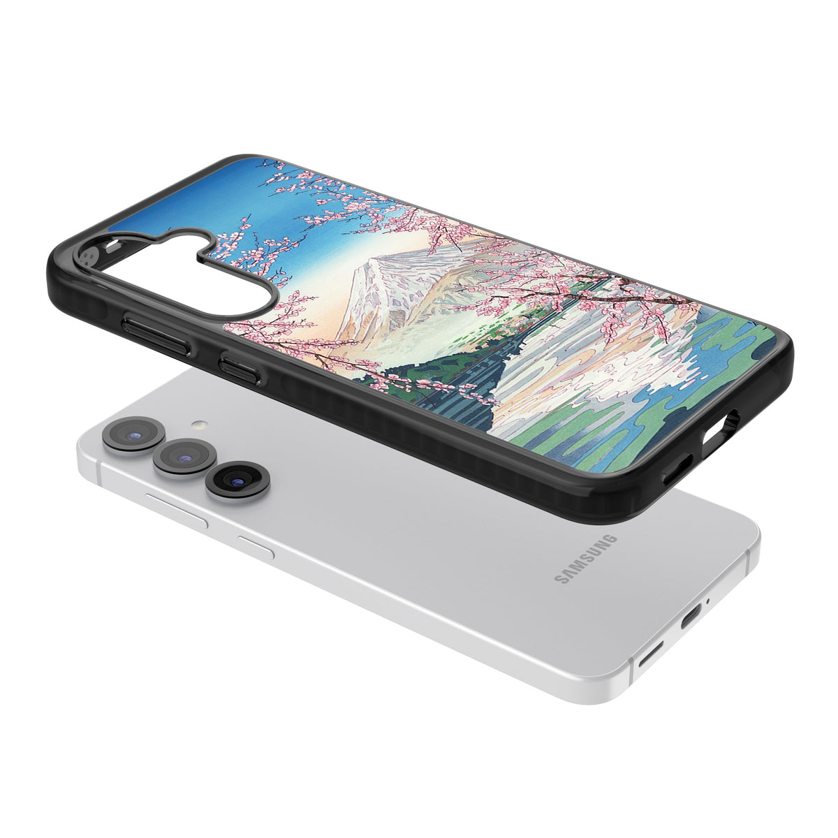 Mt Fuji From Lake Kawaguchi Samsung S25 / Samsung S25 Plus / Samsung S26 / Samsung S26 Plus Impact Black Phone Case angled