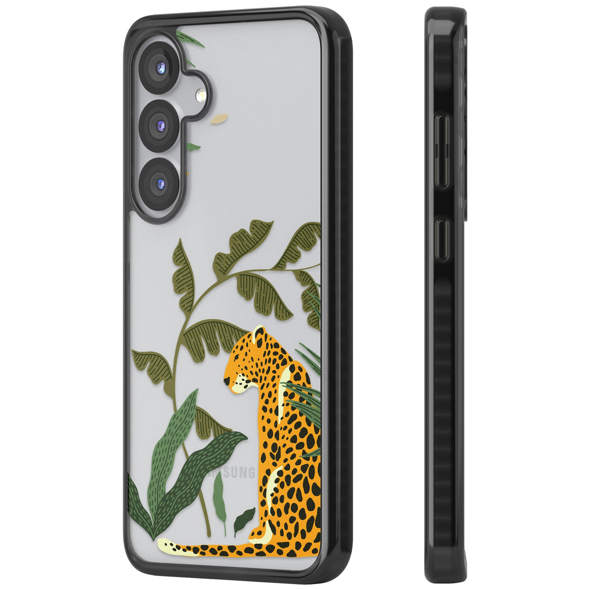 Large Jungle Cat Pattern Samsung S25 / Samsung S25 Plus / Samsung S26 / Samsung S26 Plus Impact Black Phone Case side
