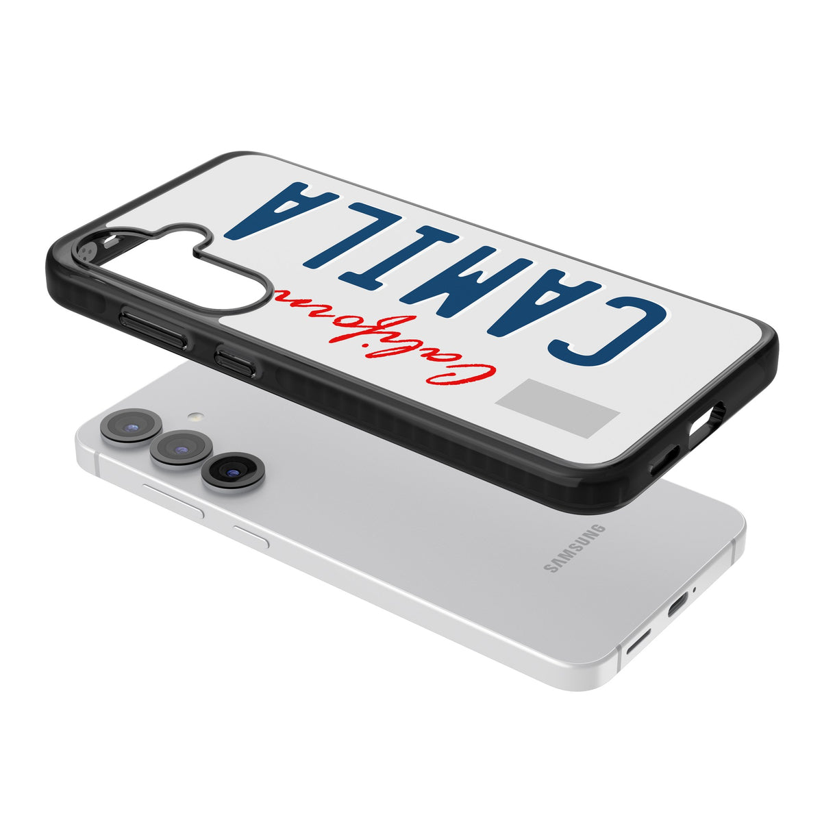 Personalised California License Plate Samsung S25 / Samsung S25 Plus / Samsung S26 / Samsung S26 Plus Impact Black Phone Case angled