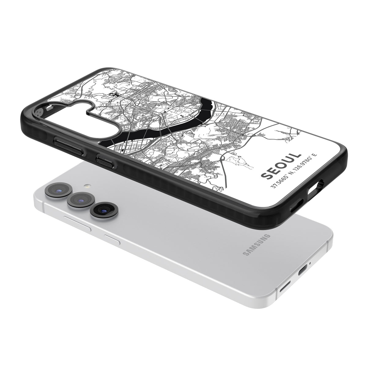Seoul City Map Samsung S25 / Samsung S25 Plus / Samsung S26 / Samsung S26 Plus Impact Black Phone Case angled