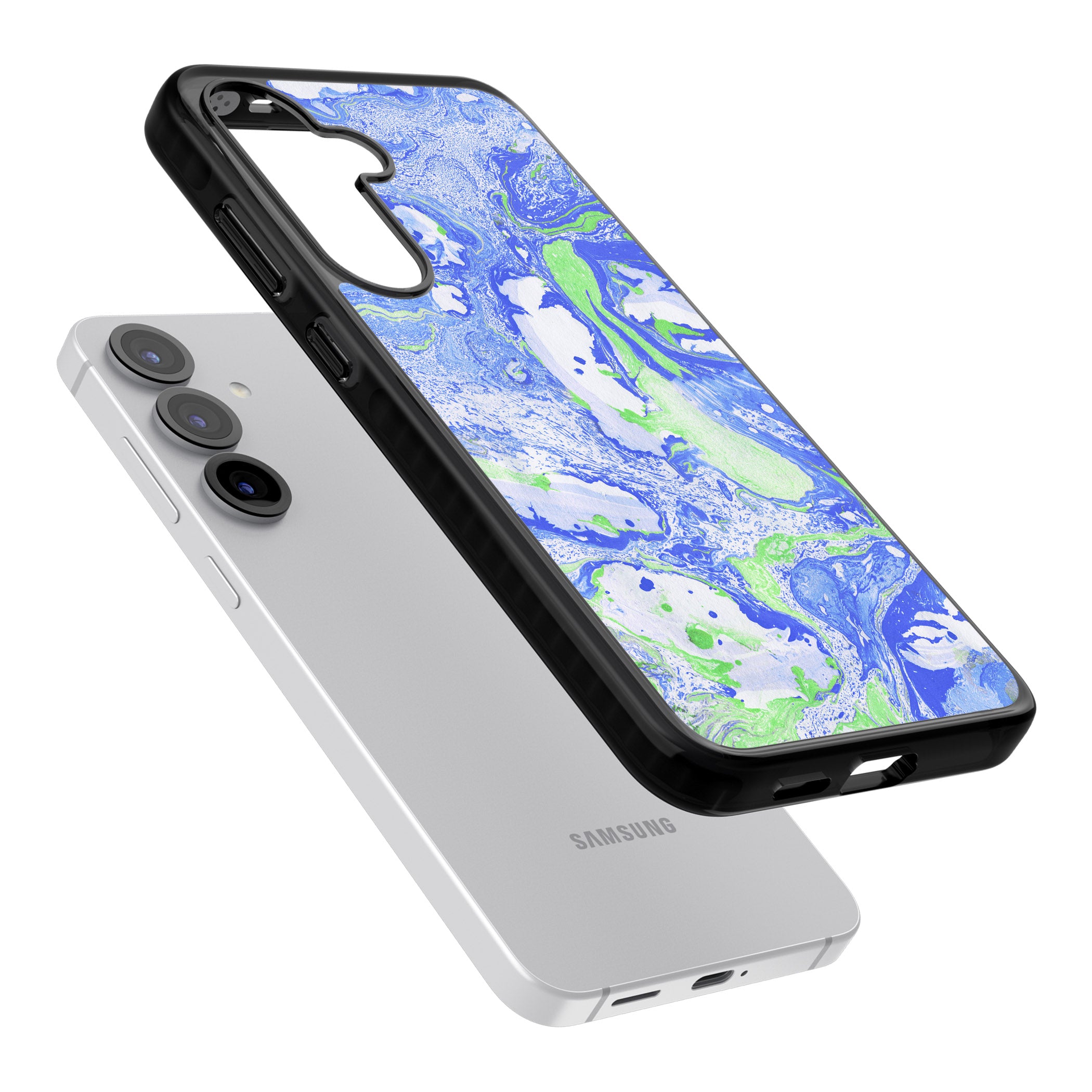 Dark Blue & Green Marbled Paper Pattern