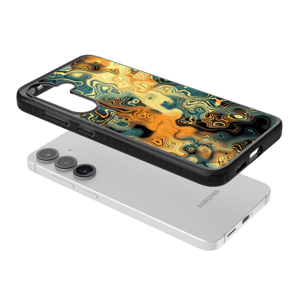 Liquid Amber Samsung S25 / Samsung S25 Plus / Samsung S26 / Samsung S26 Plus Impact Black Phone Case angled