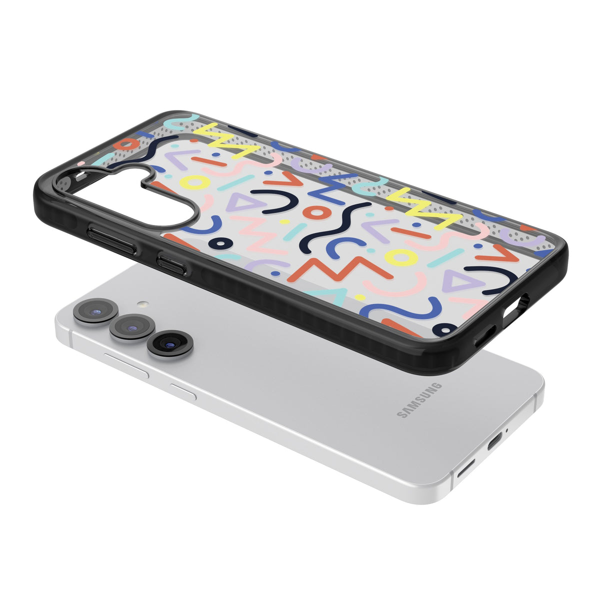 Memphis Retro Pattern Samsung S25 / Samsung S25 Plus / Samsung S26 / Samsung S26 Plus Impact Black Phone Case angled