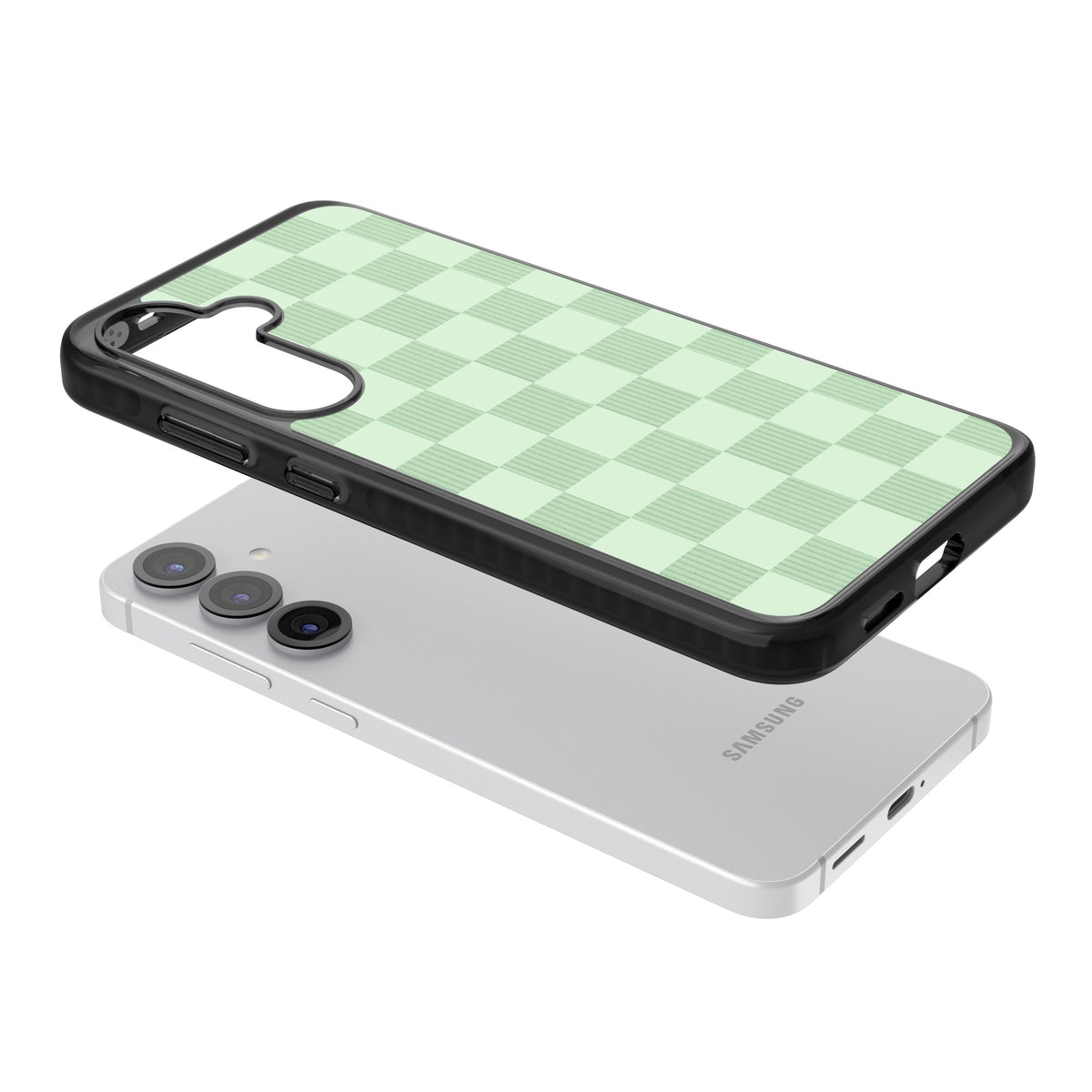 Seafoam Checkered Samsung S25 / Samsung S25 Plus / Samsung S26 / Samsung S26 Plus Impact Black Phone Case angled