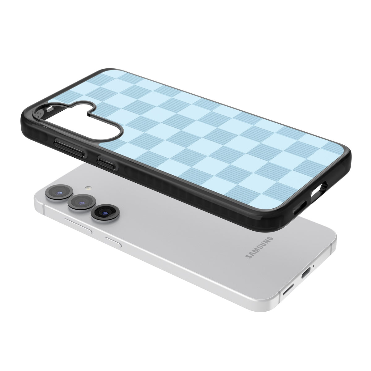 Skyblue Checkered Samsung S25 / Samsung S25 Plus / Samsung S26 / Samsung S26 Plus Impact Black Phone Case angled