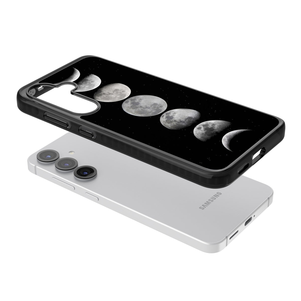 Phases Of The Moon Samsung S25 / Samsung S25 Plus / Samsung S26 / Samsung S26 Plus Impact Black Phone Case angled