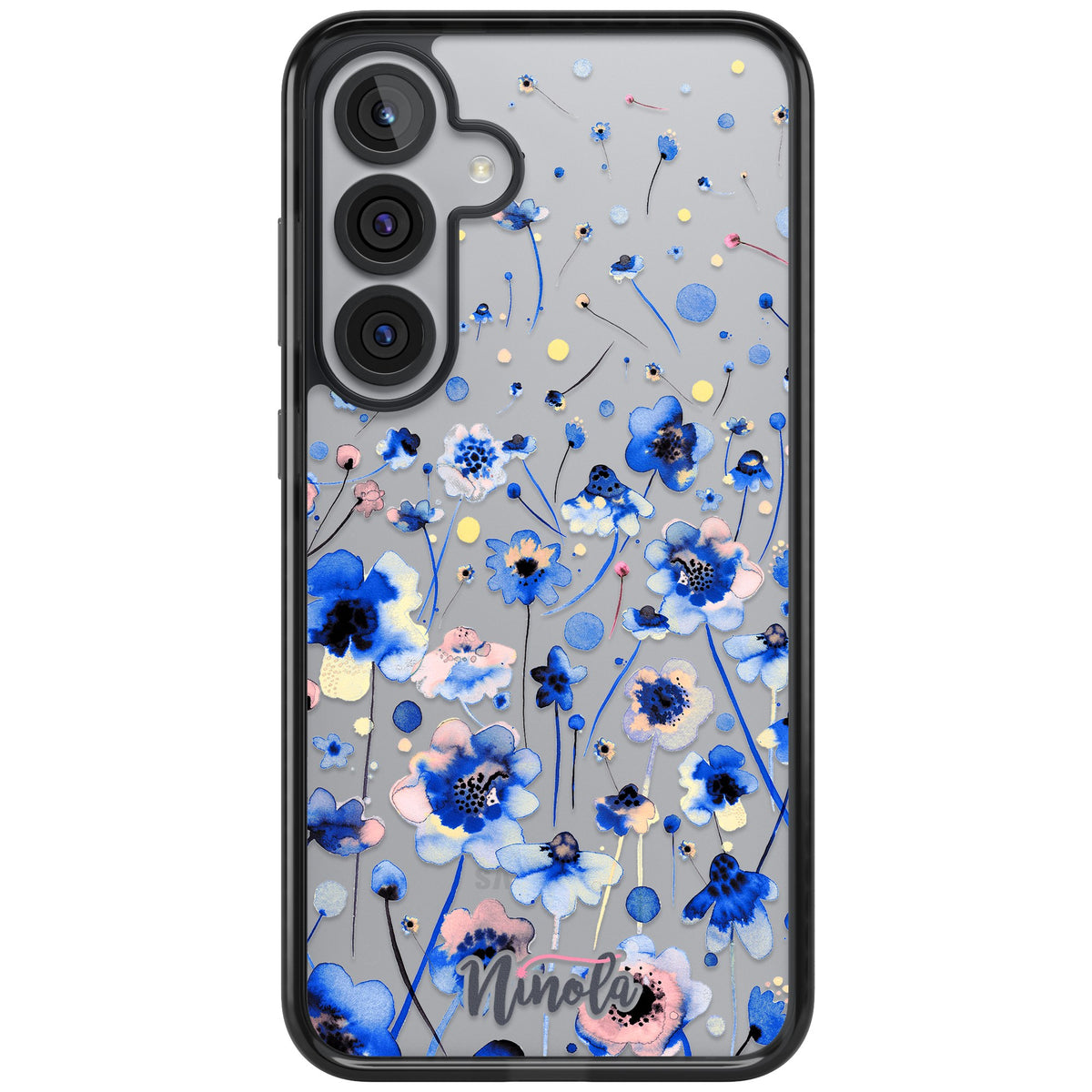 Ink Flowers Blue Samsung S25 Plus / Samsung S26 / Samsung S26 Plus Impact Black Phone Case front