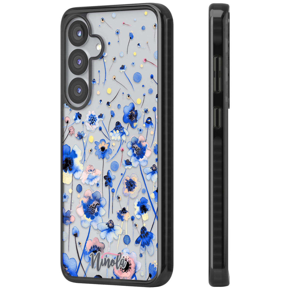 Ink Flowers Blue Samsung S25 / Samsung S25 Plus / Samsung S26 / Samsung S26 Plus Impact Black Phone Case side