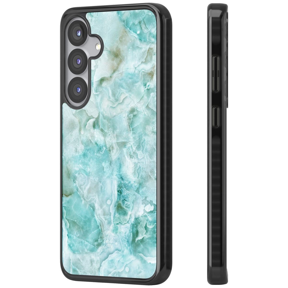 Aqua Onyx Marble Samsung S25 / Samsung S25 Plus / Samsung S26 / Samsung S26 Plus Impact Black Phone Case side