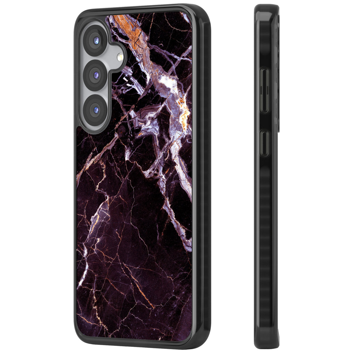 Violet Shatter Marble Samsung S25 / Samsung S25 Plus / Samsung S26 / Samsung S26 Plus Impact Black Phone Case side