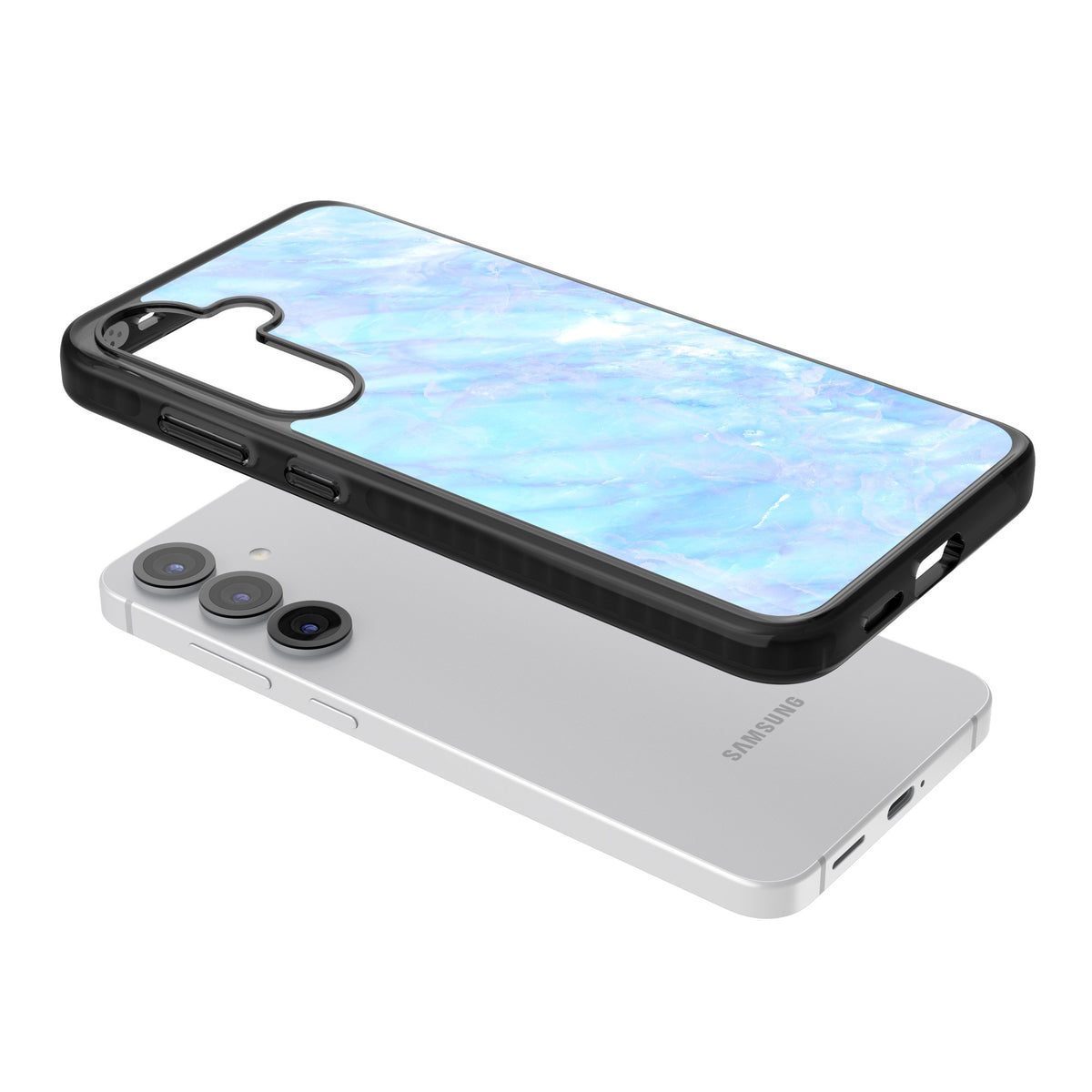Iridescent Marble Samsung S25 / Samsung S25 Plus / Samsung S26 / Samsung S26 Plus Impact Black Phone Case angled