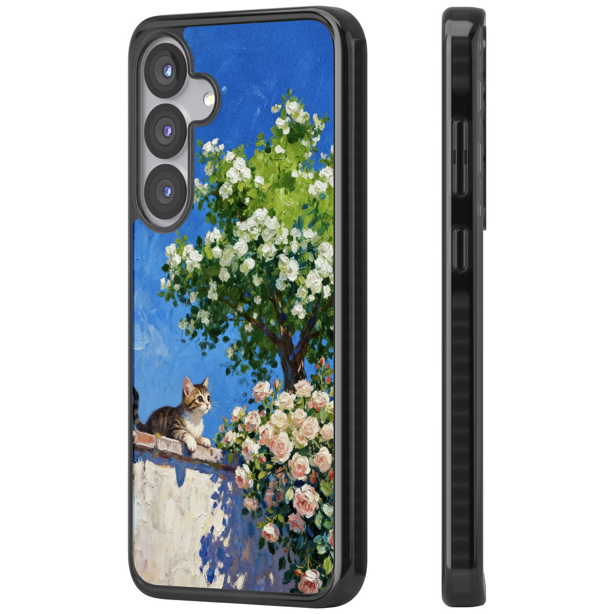 Kitten in Blooming Garden Samsung S25 / Samsung S25 Plus / Samsung S26 / Samsung S26 Plus Impact Black Phone Case side