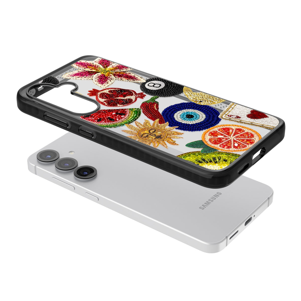 Beaded Charms Samsung S25 / Samsung S25 Plus / Samsung S26 / Samsung S26 Plus Impact Black Phone Case angled